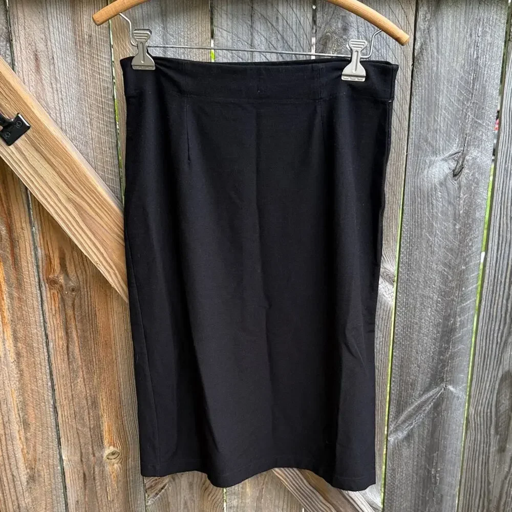 Eileen Fisher System Stretch Crepe Pencil Skirt Black Small Below Knee